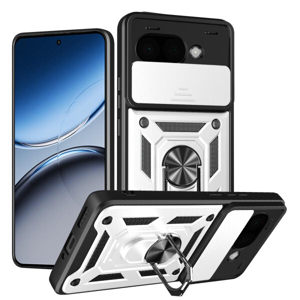 Outdoor Panzer Hülle für Google Pixel 9A Handyhülle mit Kameraschutz Ringhalter Cover in Silber