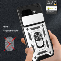 Outdoor Panzer Hülle für Google Pixel 9A Handyhülle mit Kameraschutz Ringhalter Cover in Silber