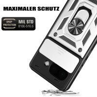 Outdoor Panzer Hülle für Google Pixel 9A Handyhülle mit Kameraschutz Ringhalter Cover in Silber