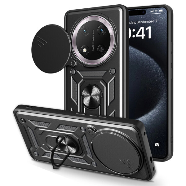 Outdoor Panzer Hülle für Honor Magic 7 Lite Handyhülle Slide Kameraschutz Ringhalter in Schwarz