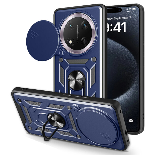 Outdoor Panzer Hülle für Honor Magic 7 Lite Handyhülle Slide Kameraschutz Ringhalter in Blau