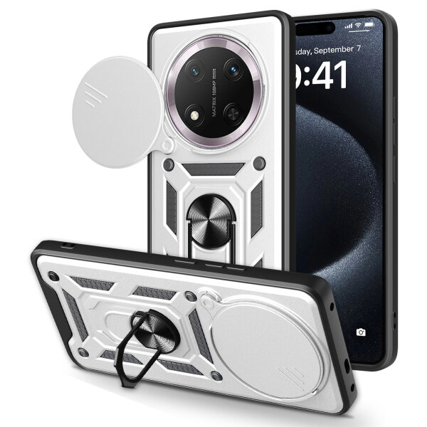Outdoor Panzer Hülle für Honor Magic 7 Lite Handyhülle Slide Kameraschutz Ringhalter in Silber