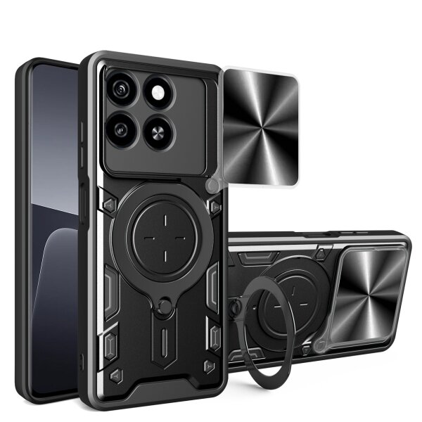 Outdoor Panzer Hülle für ZTE Blade A55 / A35 Handyhülle mit Slide Kameraschutz Ringhalter Bumper in Schwarz