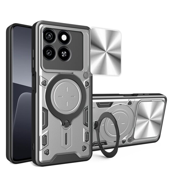 Outdoor Panzer Hülle für ZTE Blade A55 / A35 Handyhülle mit Slide Kameraschutz Ringhalter Bumper in Silber