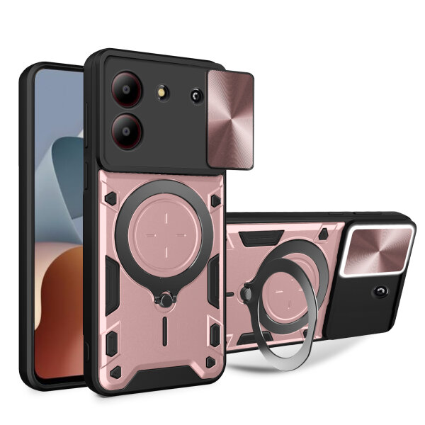 Outdoor Panzer Hülle für ZTE Blade A34 / A54 Handyhülle mit Slide Kameraschutz Ringhalter Bumper in Rosegold