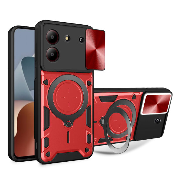 Outdoor Panzer Hülle für ZTE Blade A34 / A54 Handyhülle mit Slide Kameraschutz Ringhalter Bumper in Rot