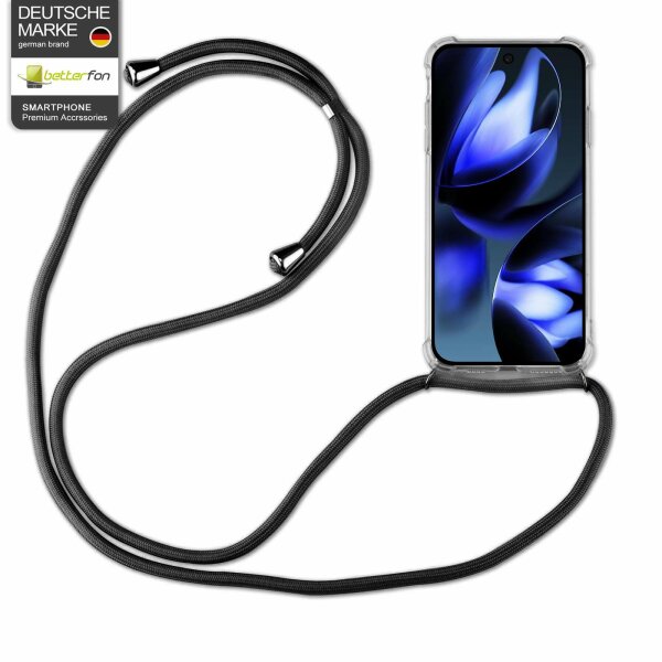 Handykette für Google Pixel 9A Serie Handyhülle mit Band Hülle Kordel Bumper in Schwarz