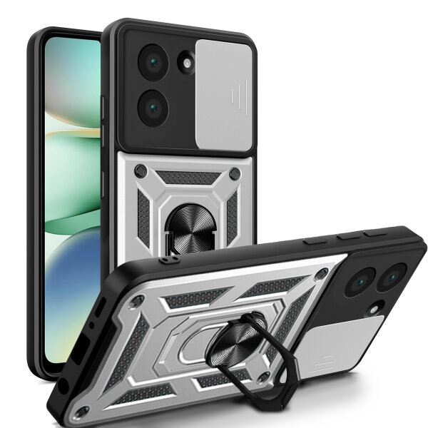 Outdoor Panzer Hülle für Xiaomi Redmi A5 Handyhülle mit Kameraschutz Ringhalter Case in Silber