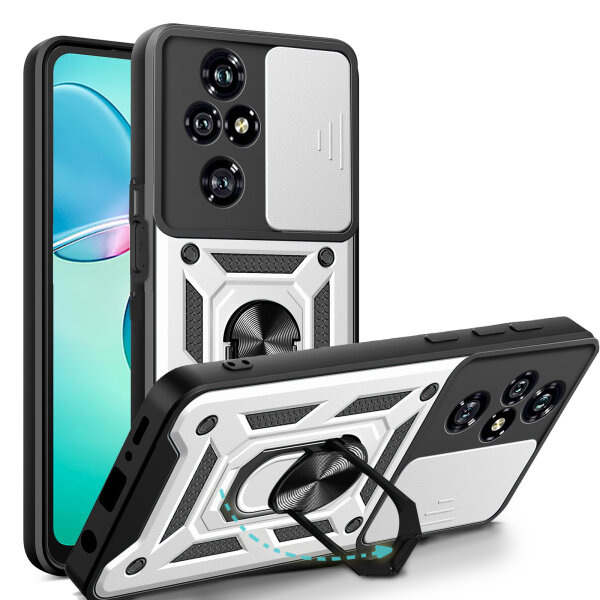 Outdoor Panzer Hülle für Honor 200 Pro Handyhülle mit Slide Kameraschutz Ringhalter in Silber