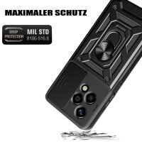 Outdoor Panzer Hülle für Honor 200 Lite Handyhülle mit Slide Kameraschutz Ringhalter in Schwarz