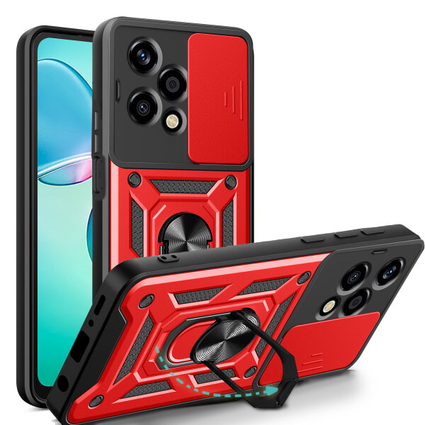 Outdoor Panzer Hülle für Honor 200 Lite Handyhülle mit Slide Kameraschutz Ringhalter in Rot