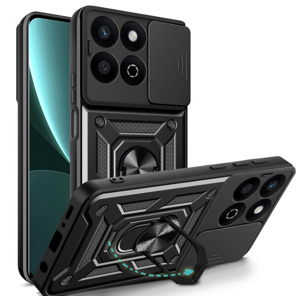 Outdoor Panzer Hülle für Honor 200 Smart Handyhülle mit Slide Kameraschutz Ringhalter in Schwarz