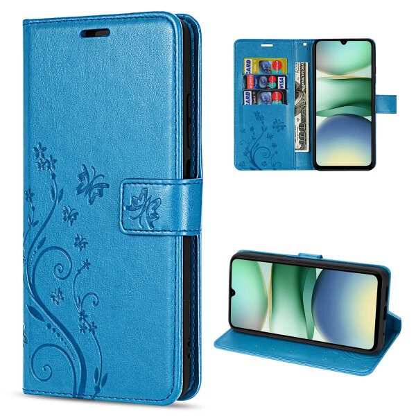 Handy Tasche für Xiaomi Redmi A5 Handyhülle Blumen Hülle Wallet Case Flipcover in Blau