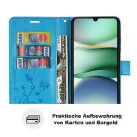 Handy Tasche für Xiaomi Redmi A5 Handyhülle Blumen Hülle Wallet Case Flipcover in Blau