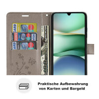 Handy Tasche für Xiaomi Redmi A5 Handyhülle Blumen Hülle Wallet Case Flipcover in Grau