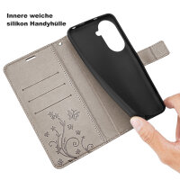 Handy Tasche für Xiaomi Redmi A5 Handyhülle Blumen Hülle Wallet Case Flipcover in Grau