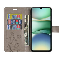 Handy Tasche für Xiaomi Redmi A5 Handyhülle Blumen Hülle Wallet Case Flipcover in Grau