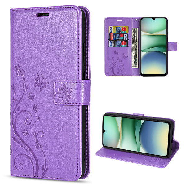 Handy Tasche für Xiaomi Redmi A5 Handyhülle Blumen Hülle Wallet Case Flipcover in Lila