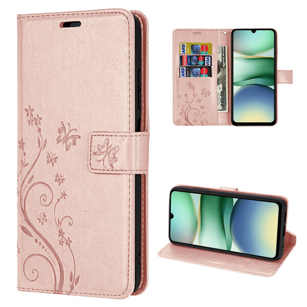 Handy Tasche für Xiaomi Redmi A5 Handyhülle Blumen Hülle Wallet Case Flipcover in Rosegold