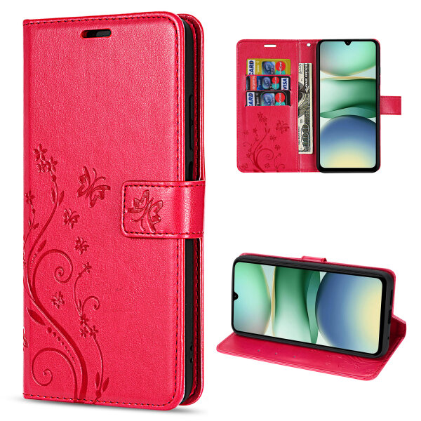 Handy Tasche für Xiaomi Redmi A5 Handyhülle Blumen Hülle Wallet Case Flipcover in Rot