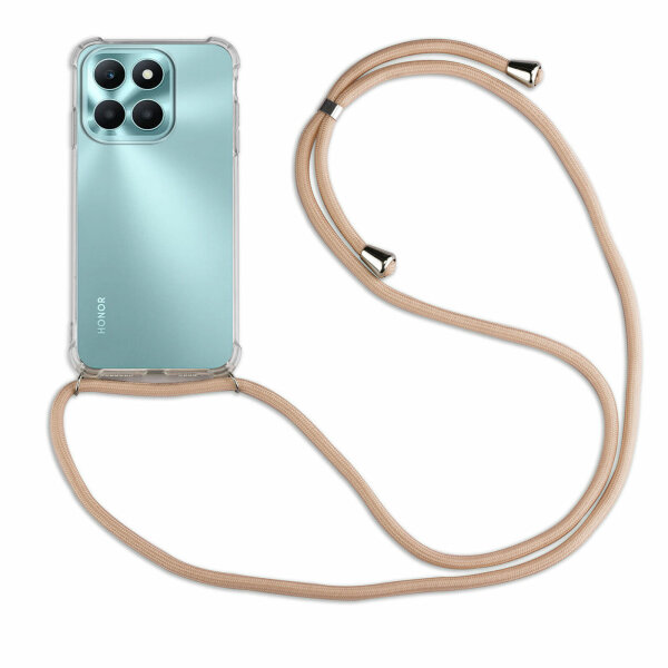 Handykette für Honor X6B Handyhülle mit Band Case Hülle mit Kordel Handy Tasche Beige / Braun