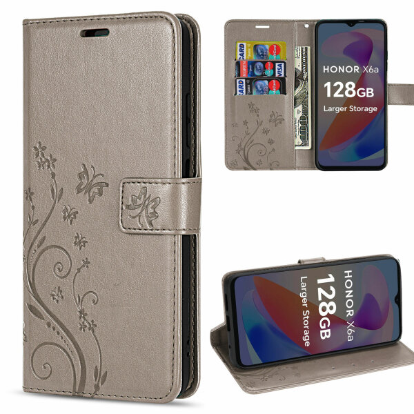 Hülle Honor X6B, Handy Tasche Handyhülle Flip Cover Wallet Case Klapphülle Etui Grau