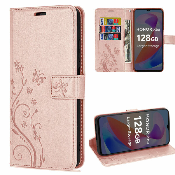 Hülle Honor X6B, Handy Tasche Handyhülle Flip Cover Wallet Case Klapphülle Etui Rosegold