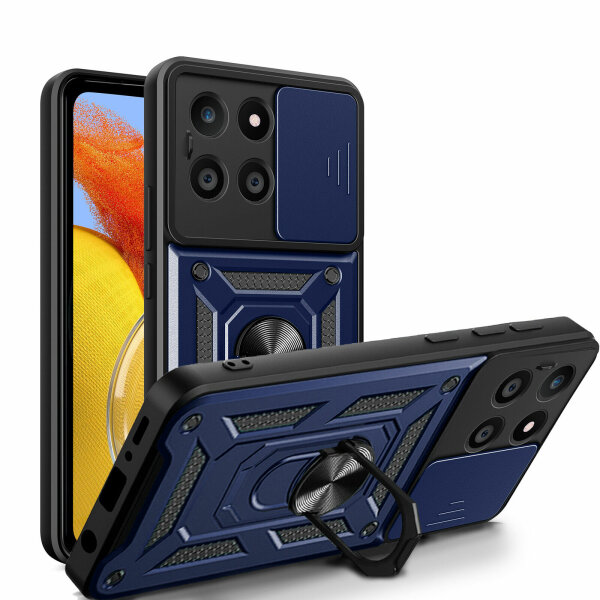Outdoor Panzer Hülle Honor X6B Handyhülle mit Slide Kameraschutz Ringhalter Blau