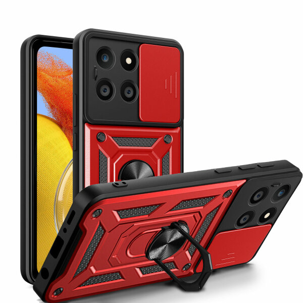 Outdoor Panzer Hülle Honor X6B Handyhülle mit Slide Kameraschutz Ringhalter Rot
