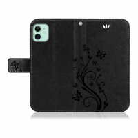 Handyhülle für Apple iPhone 11 – Flip Cover Blumen Schwarz