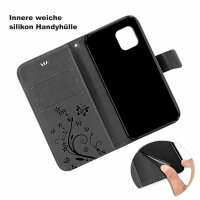 Handyhülle für Apple iPhone 11 – Flip Cover Blumen Schwarz