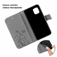 Handyhülle für Apple iPhone 11 – Flip Cover Blumen Grau