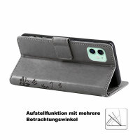 Handyhülle für Apple iPhone 11 – Flip Cover Blumen Grau