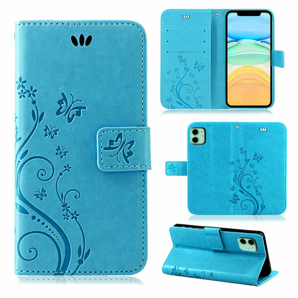 Handyhülle für Apple iPhone 11 - Klapphülle Blumen Blau