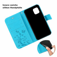 Handyhülle für Apple iPhone 11 Flip Cover Blumen Blau