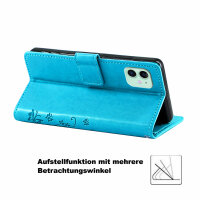 Handyhülle für Apple iPhone 11 Flip Cover Blumen Blau
