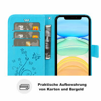Handyhülle für Apple iPhone 11 - Klapphülle Blumen Blau