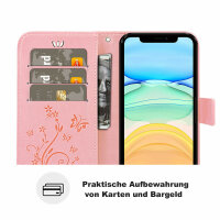 Handyhülle für Apple iPhone 11 – Flip Cover Blumen Rosegold