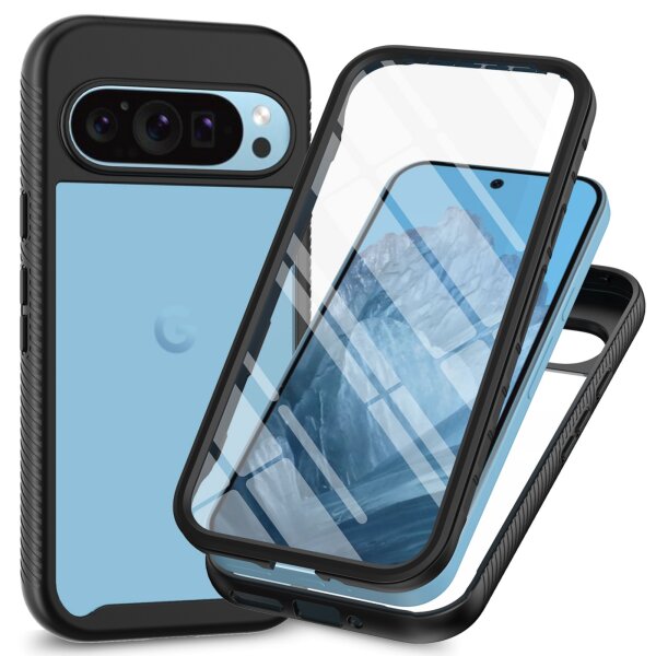 Handy Tasche für Google Pixel 9 Pro XL Hülle 360° Grad Handyhülle mit Displayschutz