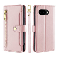 Handykette für Google Pixel 9A mit Band Handyhülle Kartenfächer PU Leder Umhängetasche in Rosa