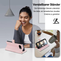 Handykette für Google Pixel 9A mit Band Handyhülle Kartenfächer PU Leder Umhängetasche in Rosa