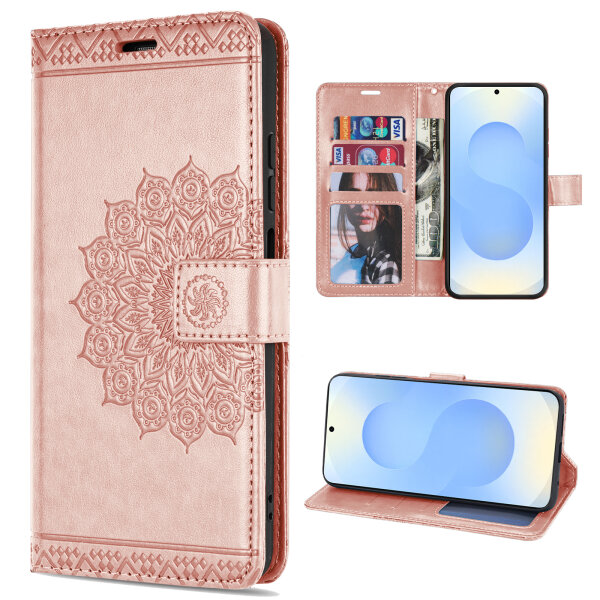 Handy Tasche für Samsung Galaxy S25 Hülle Handyhülle Klapphülle Wallet Case in Rosegold