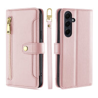 Handykette für Samsung Galaxy A36 Hülle mit Band Handyhülle Kartenfächer PU Leder Umhängetasche in Rosa