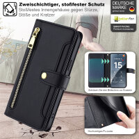 Handykette für Xiaomi 15 Hülle mit Band Handyhülle Kartenfächer PU Leder Umhängetasche in Schwarz