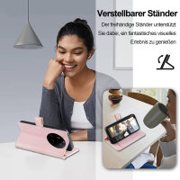 Handykette für Xiaomi 15 Ultra Hülle mit Band Handyhülle Kartenfächer PU Leder Umhängetasche in Rosa
