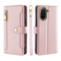 Handykette Hülle für Xiaomi Redmi A5 mit Band Handyhülle Kartenfächer PU Leder Umhängetasche in Rosa