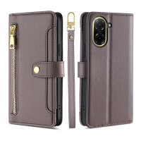 Handykette Hülle für Xiaomi Redmi A5 mit Band Handyhülle Kartenfächer PU Leder Umhängetasche in Grau