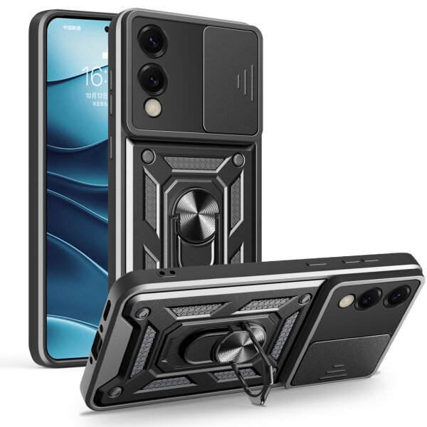 Outdoor Panzer Hülle für Samsung Galaxy S25 Edge mit Kameraschutz Ringhalter in Schwarz