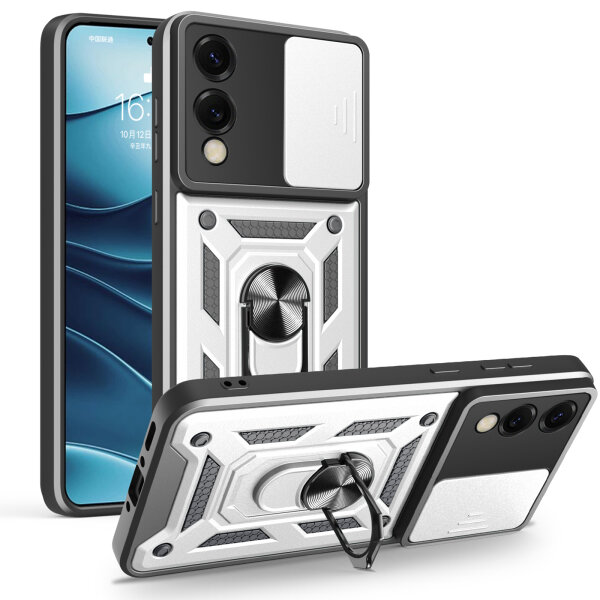 Outdoor Panzer Hülle für Samsung Galaxy S25 Edge mit Kameraschutz Ringhalter in Silber