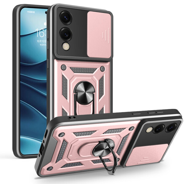 Outdoor Panzer Hülle für Samsung Galaxy S25 Edge mit Kameraschutz Ringhalter in Rosegold